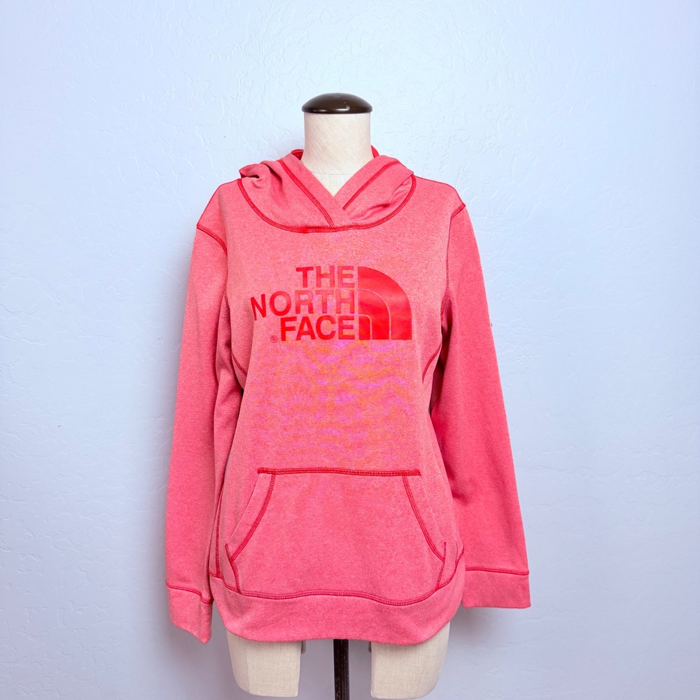 The North Face Womens Orange Heathered Fleece Pullover Logo Hoodie‎ Medium